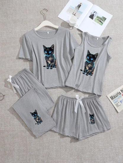 Pack of 4 Women's Soft Cotton Printed Nightwear Set