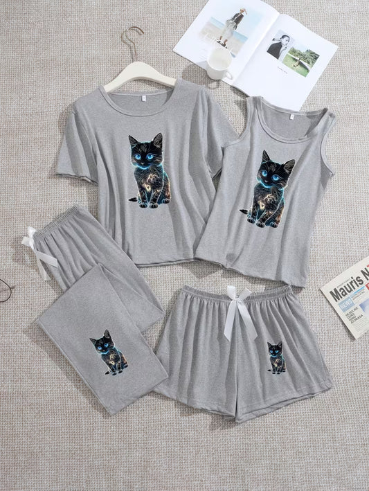 Pack of 4 Women's Soft Cotton Printed Nightwear Set