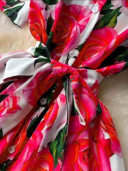 Women's Premium Floral Belted Midi Dress
