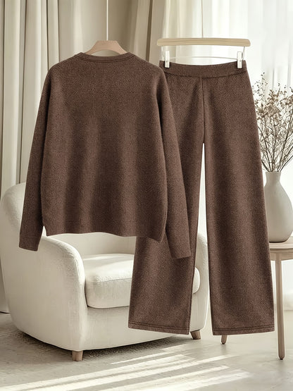 Women’s Casual Full-Sleeve Top & Wide-Leg Pants Set