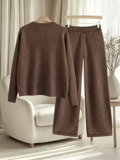 Women’s Casual Full-Sleeve Top & Wide-Leg Pants Set