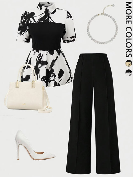 Women's Elegant Long Sleeve Top & Pants Set