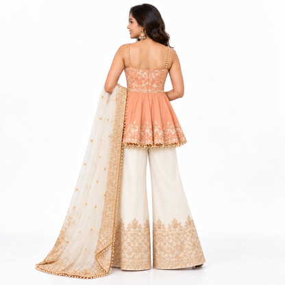 Women’s Embroidered Peplum Sharara Set