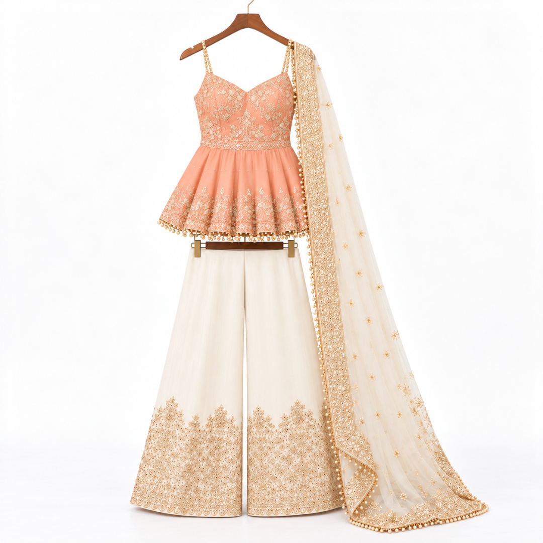 Women’s Embroidered Peplum Sharara Set