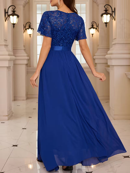 Women's Lace Round Neck Maxi Dress | Formal Party Wear
