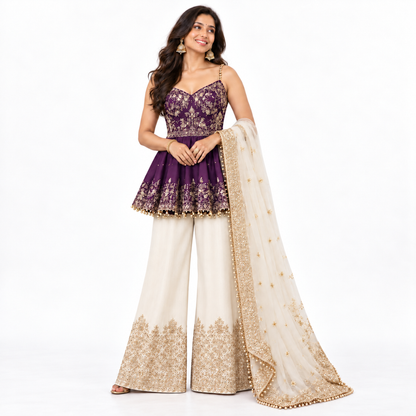Women’s Embroidered Peplum Sharara Set