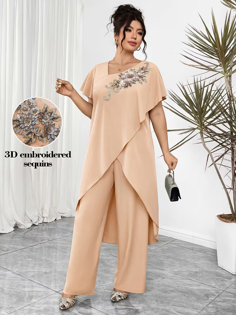 Luxury Rhinestone Lace Plus-Size Set