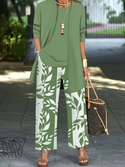 Women's 3-Piece Printed Co-Ord Set | Cardigan, Tank Top & Wide-Leg Pants