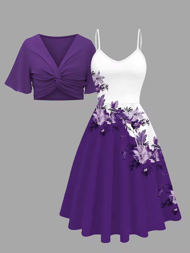 Women's New Summer Fashion Printed 2pcs Dress Set
