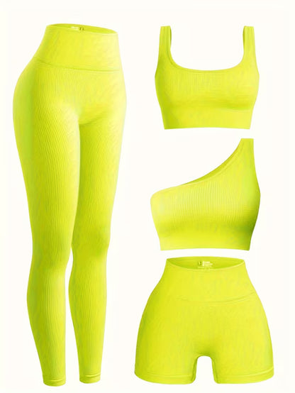 4-Piece Seamless Ribbed Activewear Set