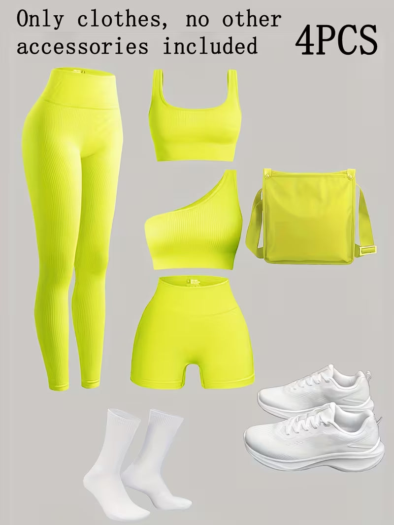 4-Piece Seamless Ribbed Activewear Set