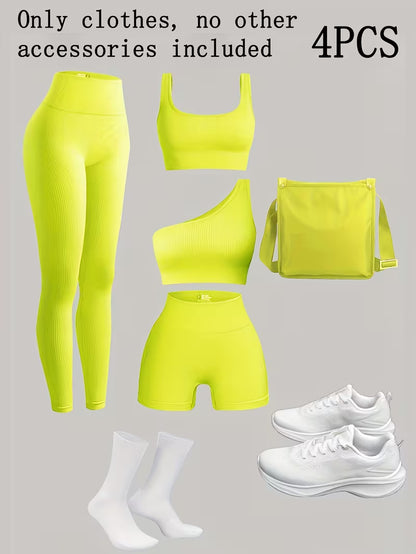 4-Piece Seamless Ribbed Activewear Set