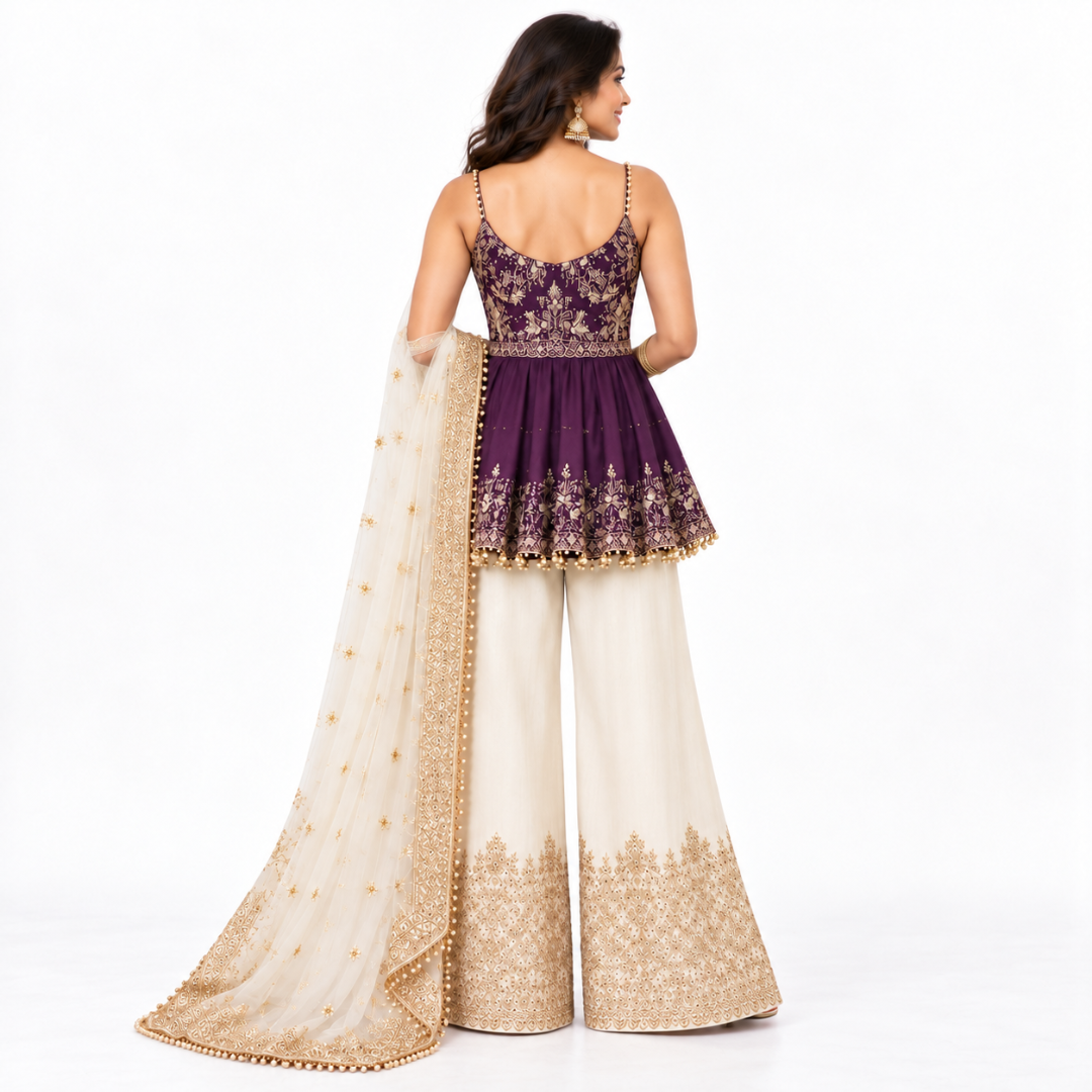 Women’s Embroidered Peplum Sharara Set