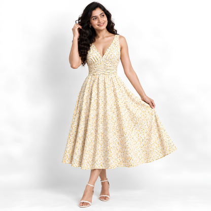 Women’s Printed Dress with Denim Shirt Set