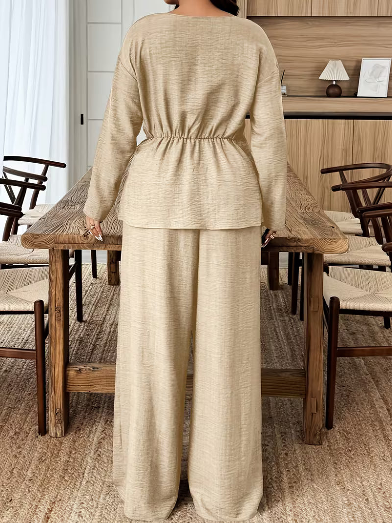 Women's Premium Textured Top & Wide Leg Pants Set
