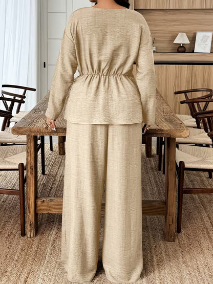 Women's Premium Textured Top & Wide Leg Pants Set