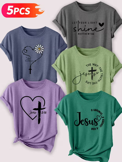 Pack of 5 Women’s Printed Casual T-Shirts
