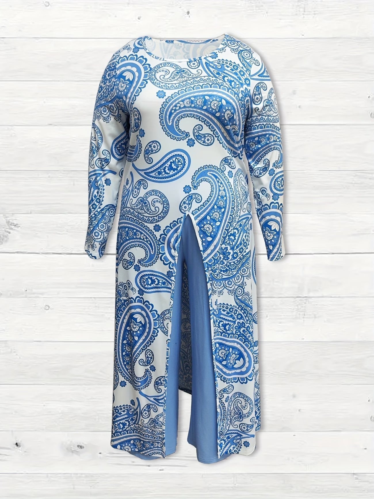 Elegant Marble Pattern Longline Top – Stylish Crew Neck Commuter & Party Wear