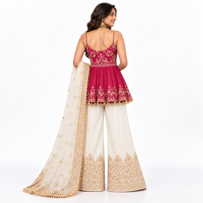 Women’s Embroidered Peplum Sharara Set