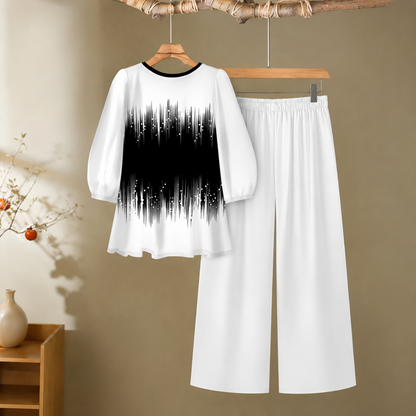 Elegant Monochrome Tunic & Wide-Leg Pants Set