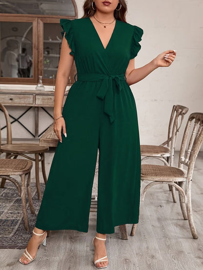 Elegant Ruffle V-Neck Belted Bodysuit – Solid Color Chic Women’s Top