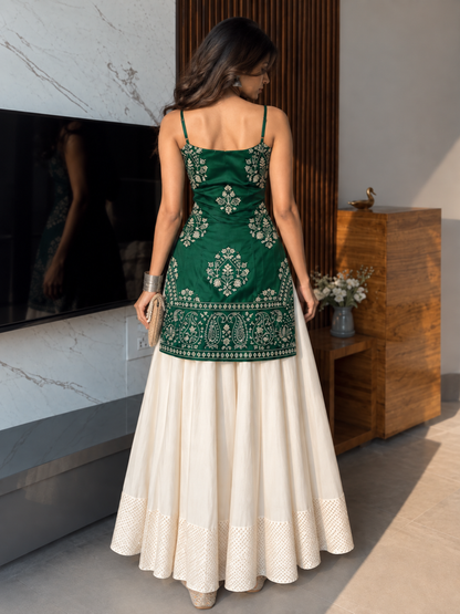 Women’s Embroidered Kurti & Flared Skirt Set