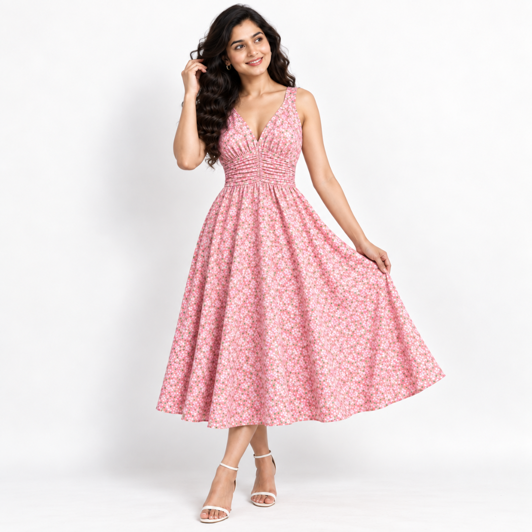 Women’s Printed Dress with Denim Shirt Set
