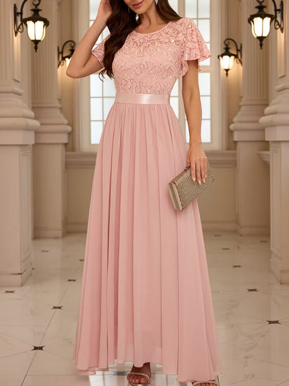Women's Lace Round Neck Maxi Dress | Formal Party Wear