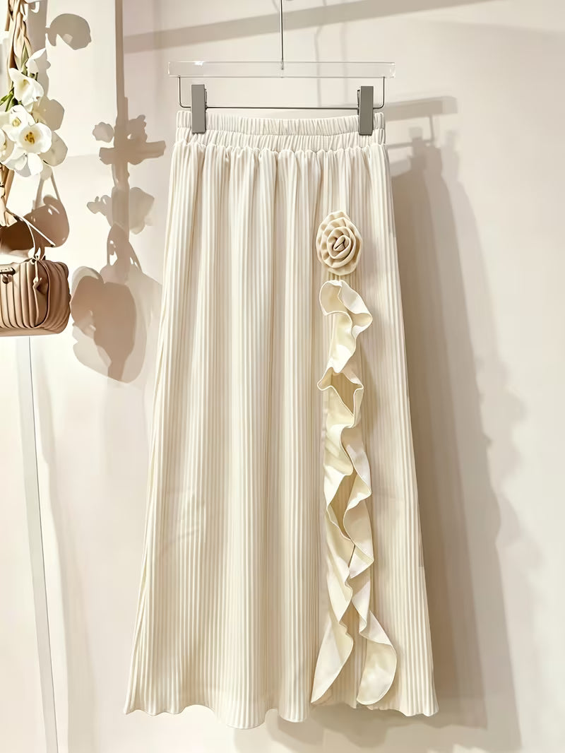 Rose Embroidery Top & Midi Skirt Set