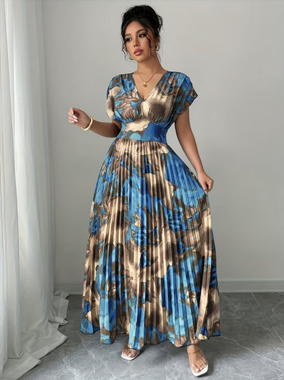 Women’s Floral Printed Pleated Maxi Dress