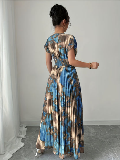 Women’s Floral Printed Pleated Maxi Dress