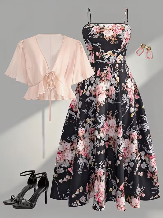 Women's New Summer Fashion Printed 2pcs Dress Set