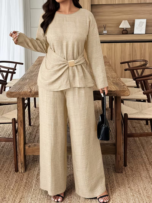 Women's Premium Textured Top & Wide Leg Pants Set