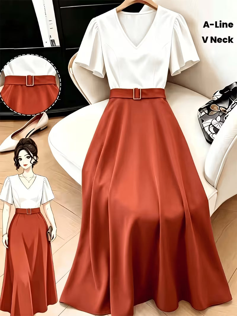 Elegant Ruffle V-Neck A-Line Dress