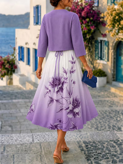 Elegant Artistic Floral Print 2-Piece Dress Set
