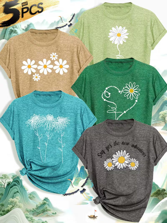 Pack of 5 Women’s Printed Casual T-Shirts