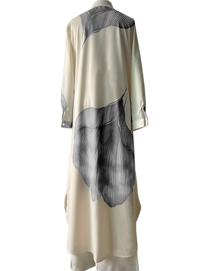 Women's Printed Long Shirt & Relaxed Pants Two-Piece Set