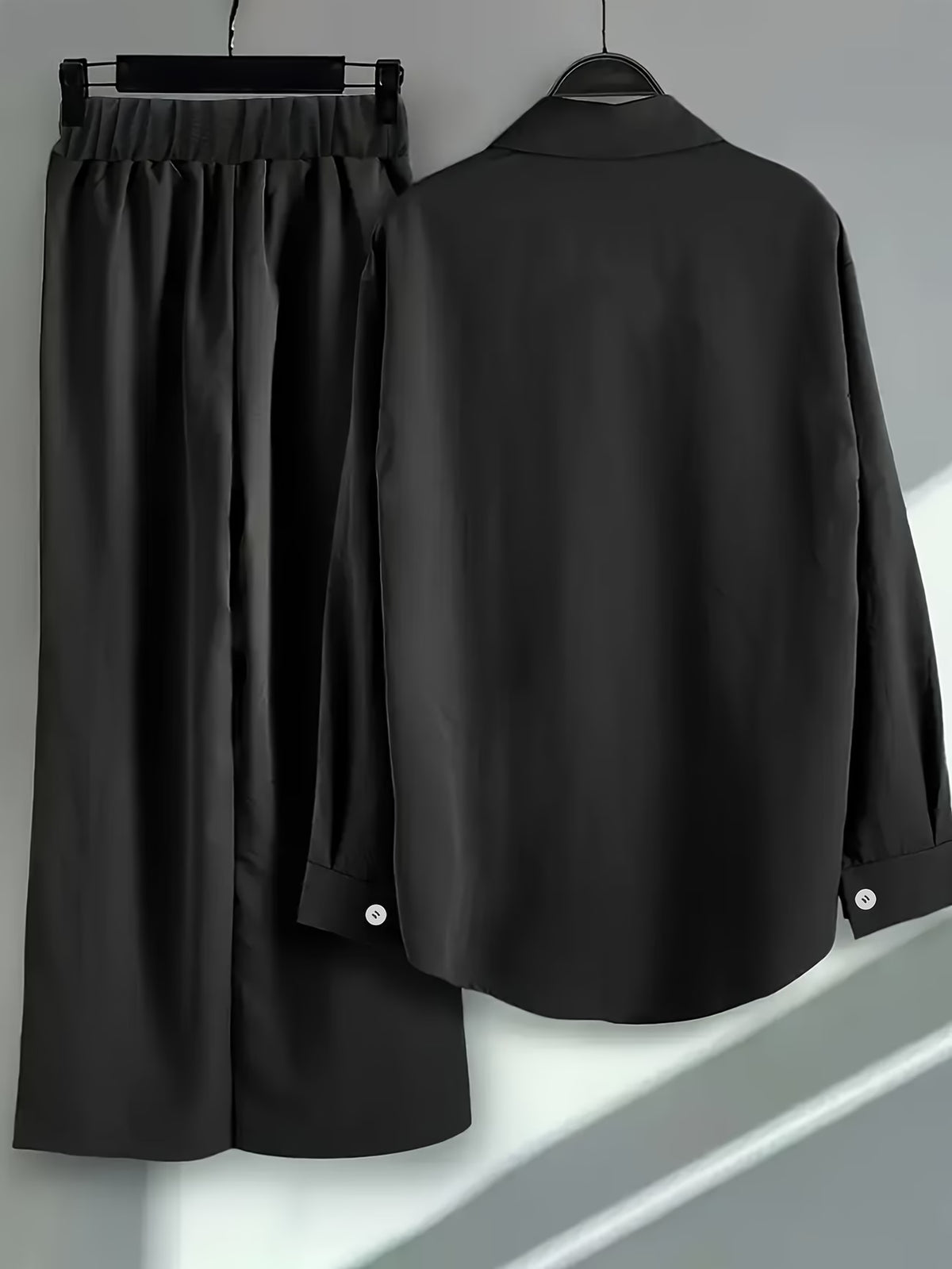Women’s Solid Button-Down Shirt & Pant Set