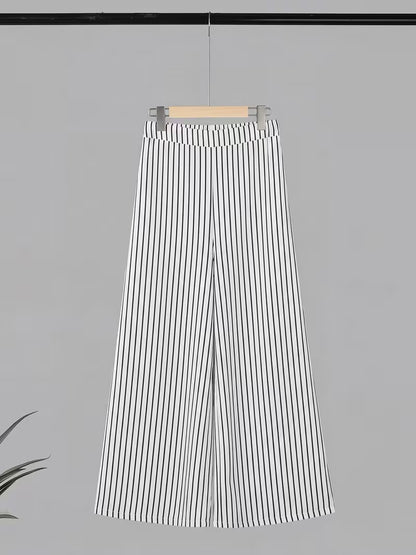 Women's Striped 2-Piece Co-Ord Set | Long Sleeve Shirt & Straight Pants