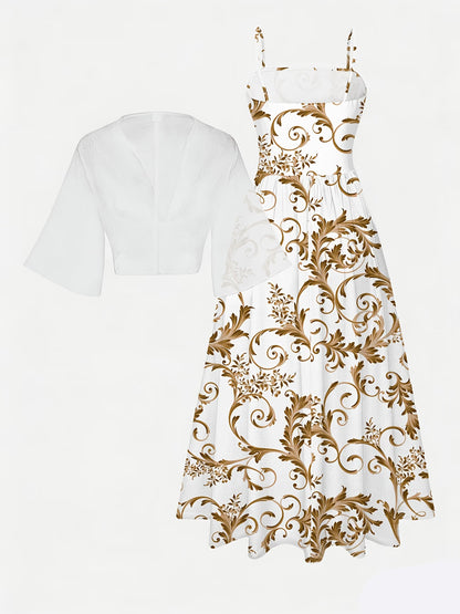 Golden Floral Scroll Elegance Dress Set