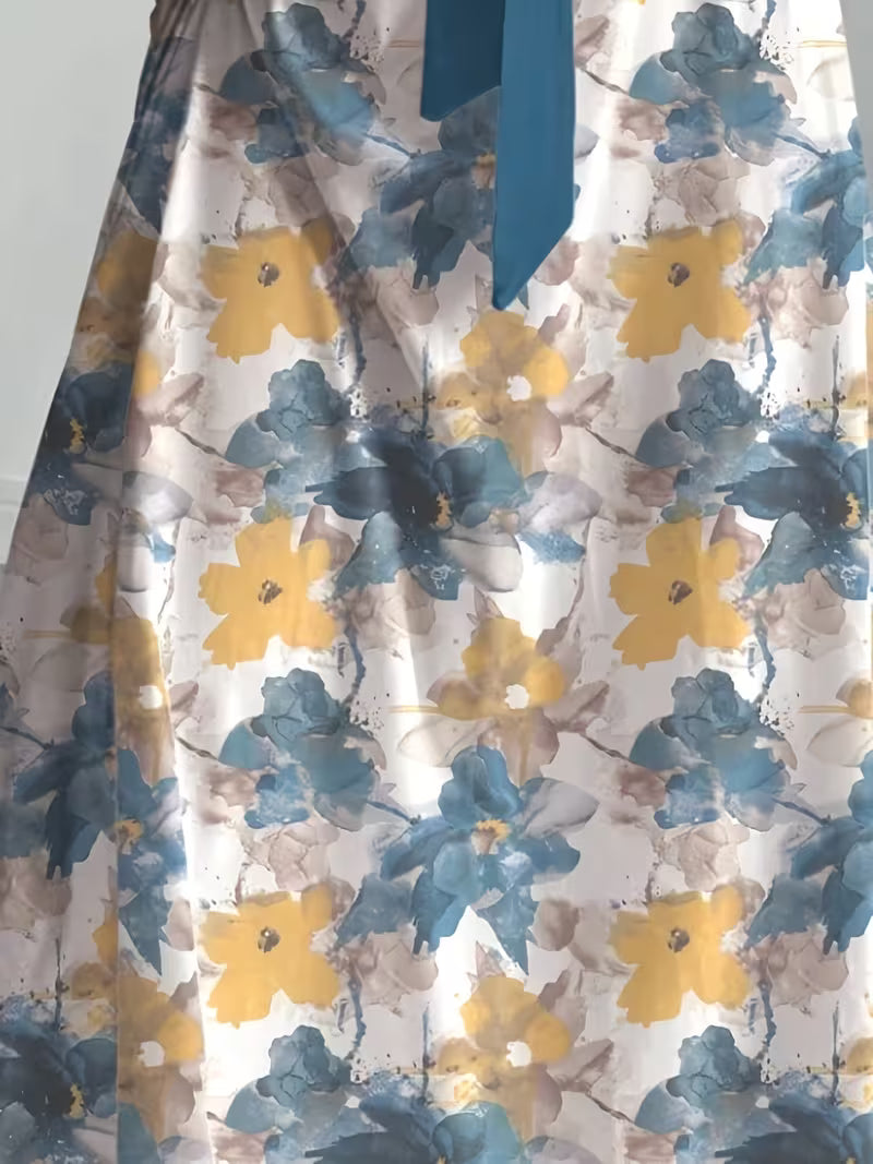 Women's Printed Belted Maxi Dress | Elegant Puff Sleeve Summer Dress