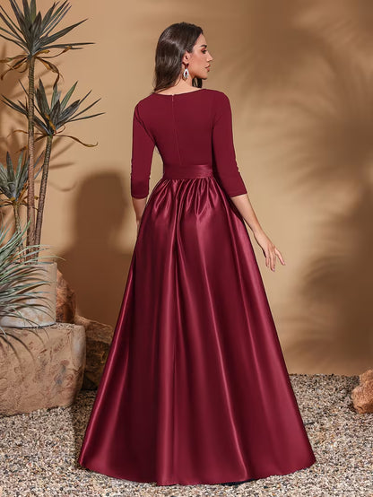 Elegant Bow Belt Mid-Length Evening Dress