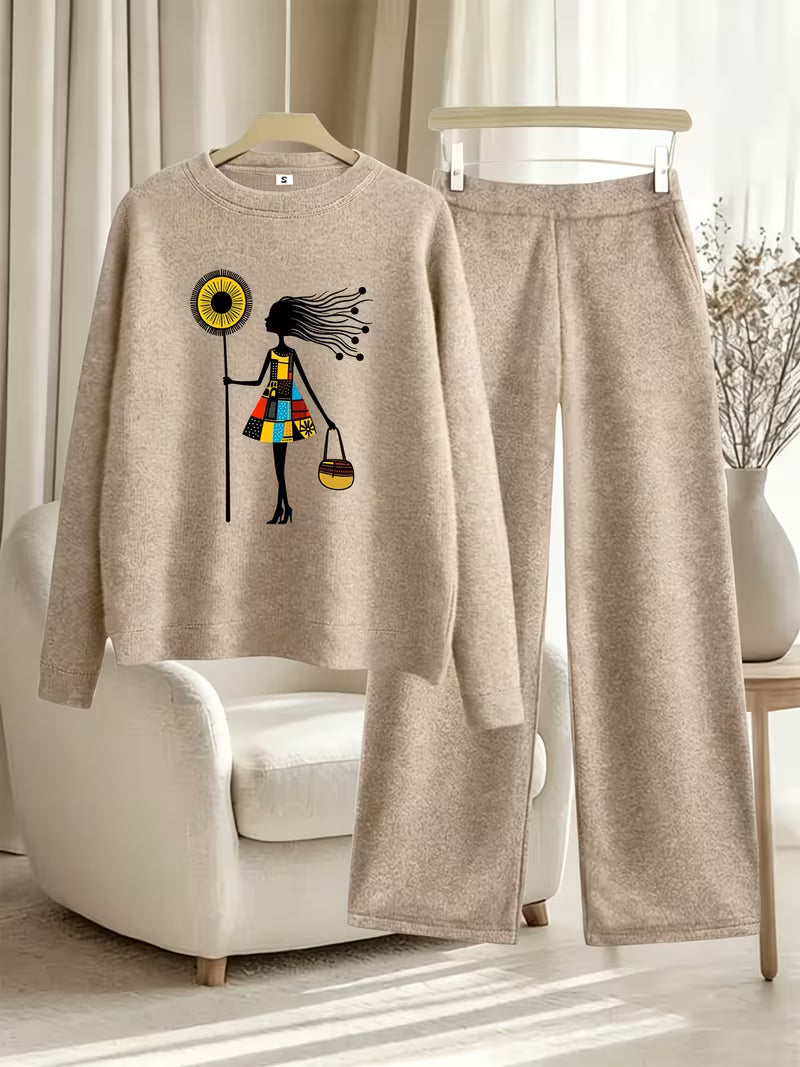 Women’s Casual Full-Sleeve Top & Wide-Leg Pants Set