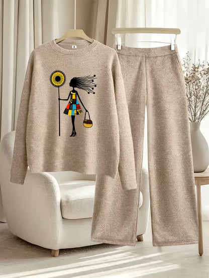 Women’s Casual Full-Sleeve Top & Wide-Leg Pants Set