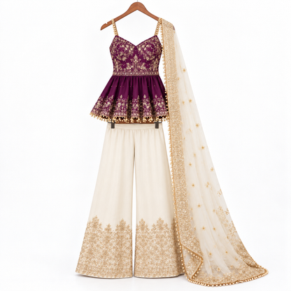 Women’s Embroidered Peplum Sharara Set