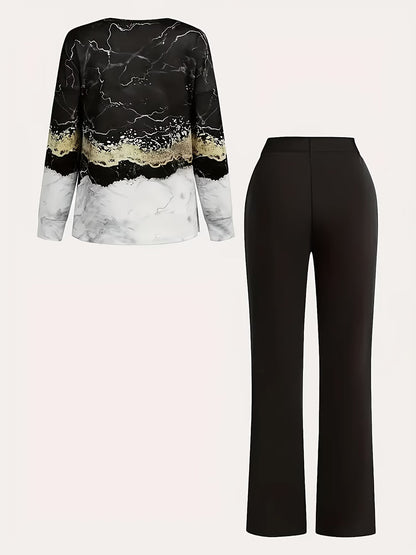 LuxePrint V-Neck Co-Ord Set