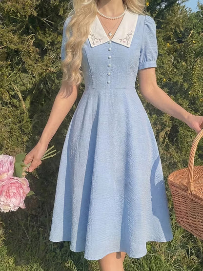 Women's Vintage Floral Puff Sleeve Midi Dress