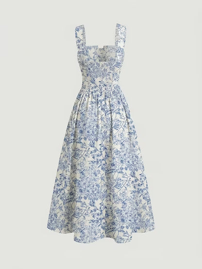 Women's Premium Floral Tie Strap Midi Dress