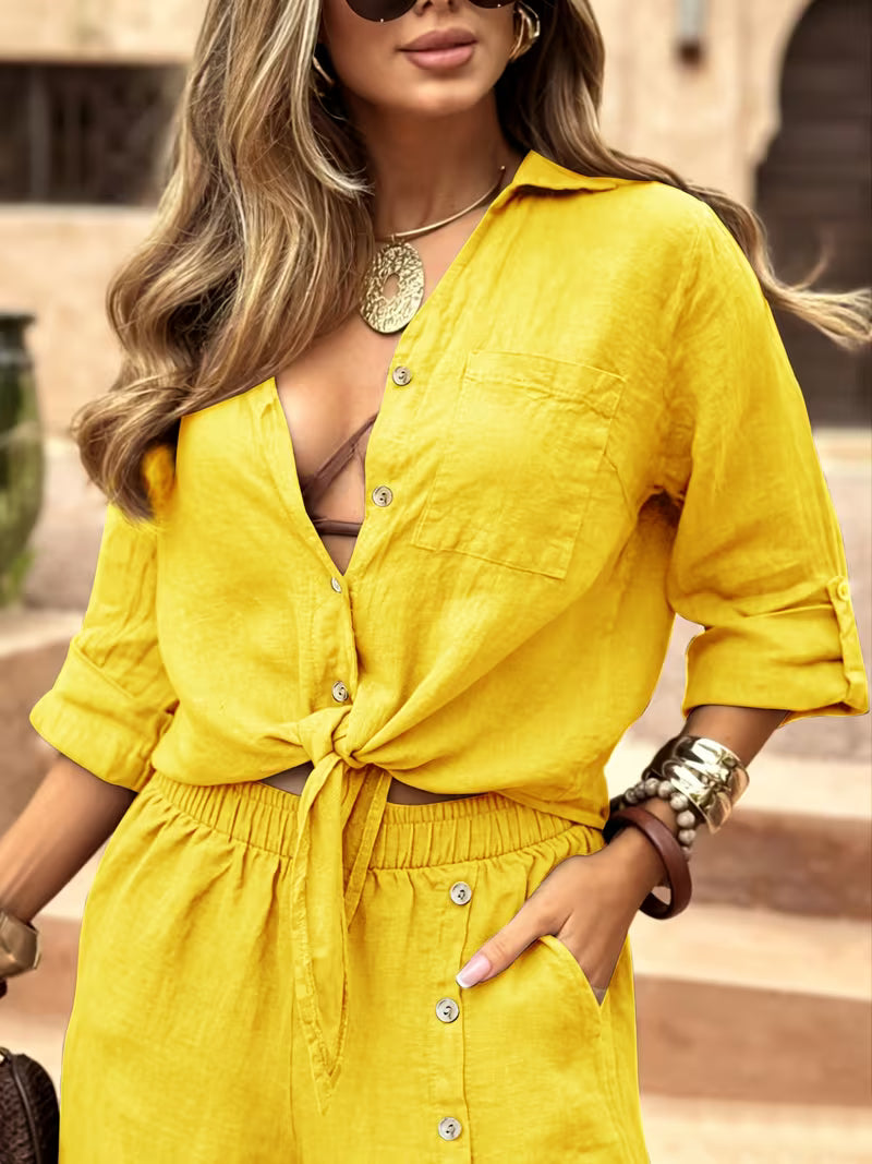 Women's Front-Tie 2-Piece Co-Ord Set | Elegant Shirt & Pants Outfit