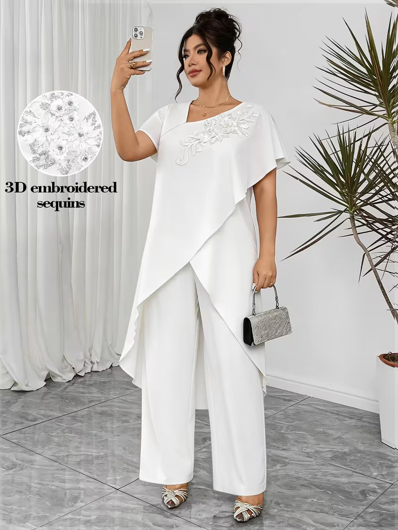 Luxury Rhinestone Lace Plus-Size Set